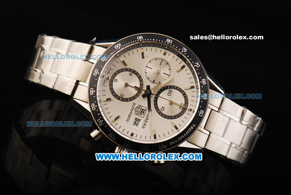 Tag Heuer Carrera Chronograph Swiss Valjoux 7750 Automatic Movement Steel Case with White Dial and Steel Strap - Click Image to Close